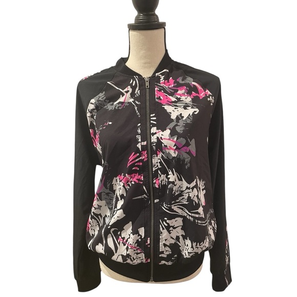 Fabletics Bev Floral Black and Pink Bomber Jacket - Picture 4 of 7